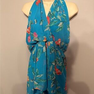 NWT Express Turquoise, Coral & Pink Floral Halter Romper Size XL